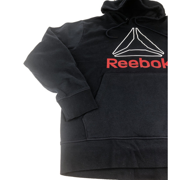 Reebok Men's Hoodie Large Graphic Vector Logo Blue Red Pullover Kangaroo Pocket - Picture 3 of 10